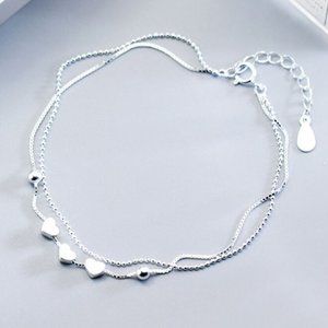New 925 Sterling Silver Hearts Charms Double Bracelet